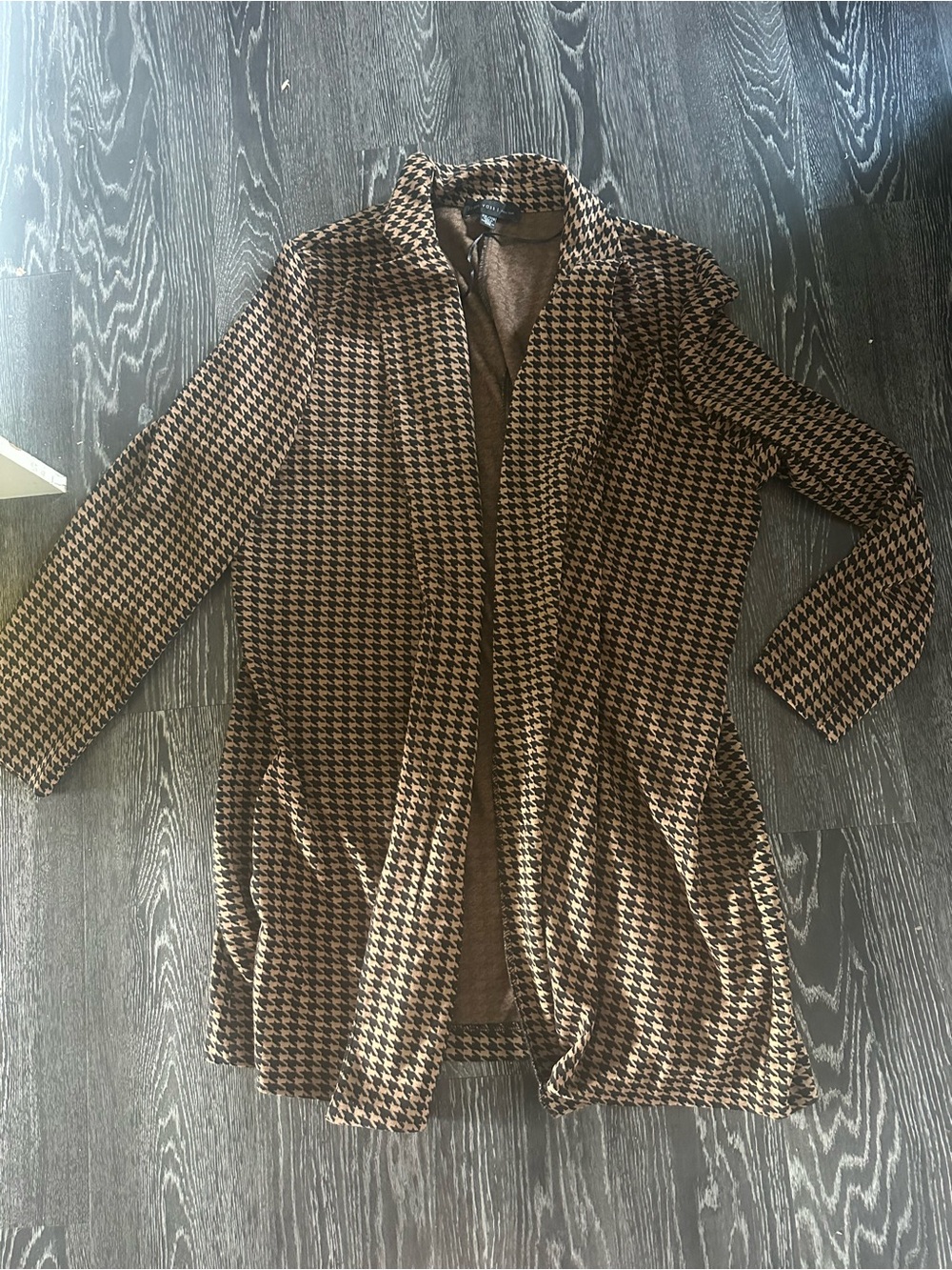 Joan Vass Brown and Black Houndstooth Open-Front Blazer